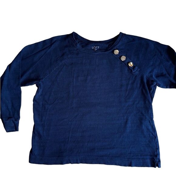 Loft Woman's Navy Blue Long Sleeve Blouse - Size MP - Picture 2 of 7